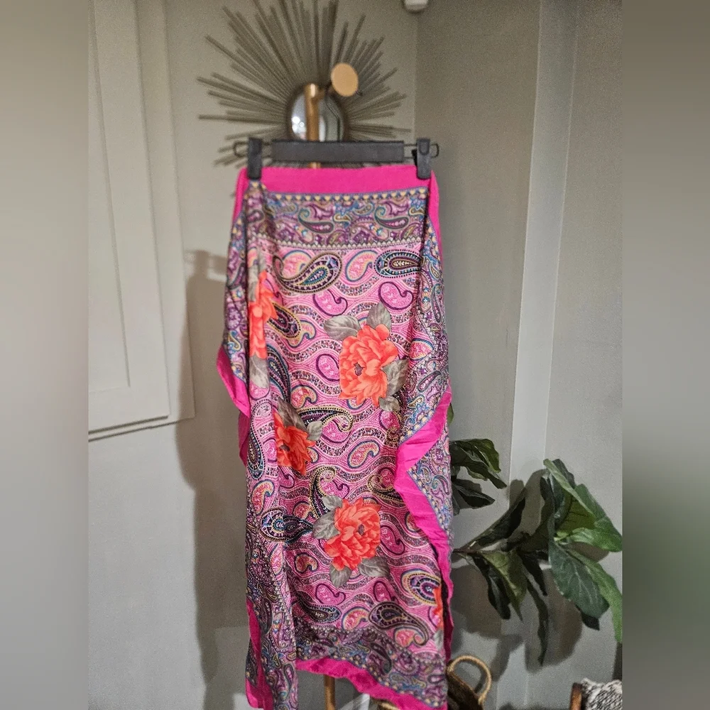 Adrienne Vittadini 100% Silk Paisley Floral Scarf Wrap Shawl. Magenta Pink Multi